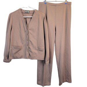 Vintage 70s Suit Women Large 14 Brown Jacket High Rise Straight Pants Retro Work